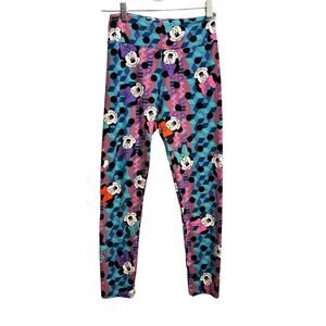 Lularoe Disney One Size Leggings Minnie Mouse Bow Teal Pink Womens
